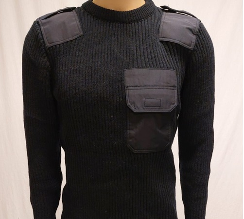 Commandotrui, blauw O-hals 50% wol, M
