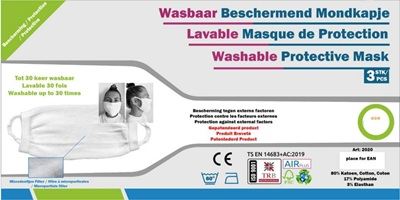 Mondkapjes stof wit 3 st.